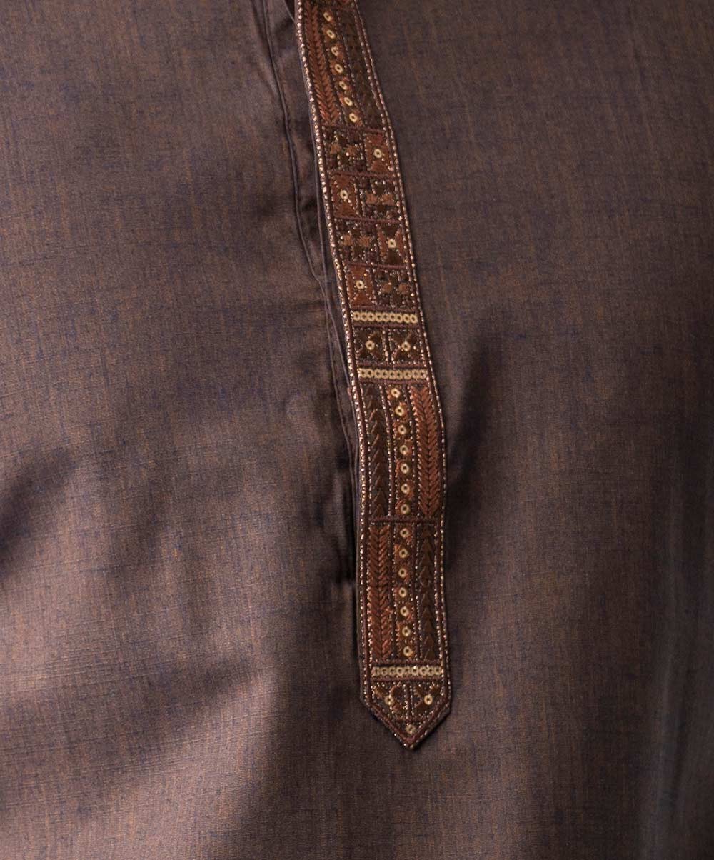 Brown Color Semi Fitted Panjabi 0