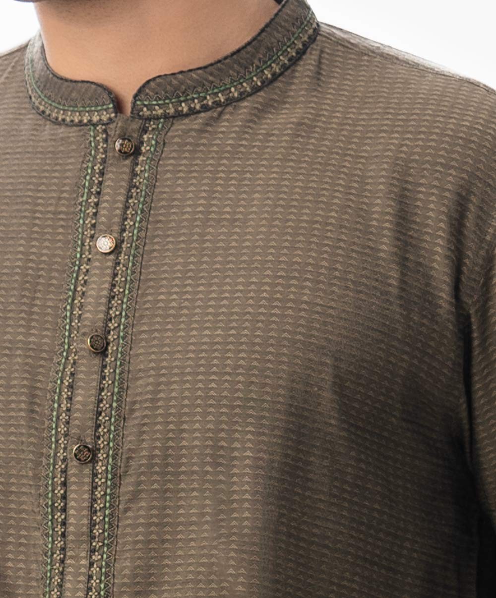 Green Color Jacquard Fabric Panjabi 2