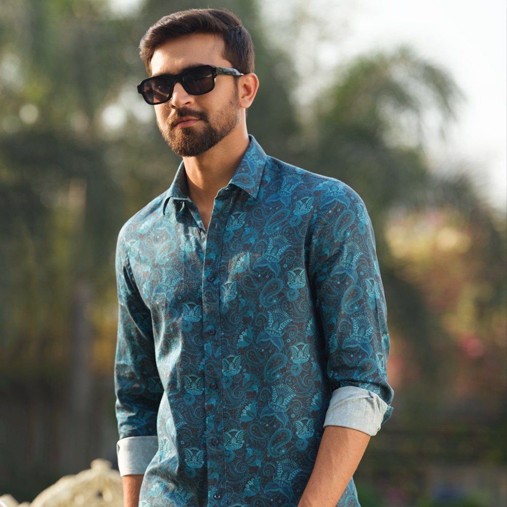 Classic Blue Printed Casual Shirt